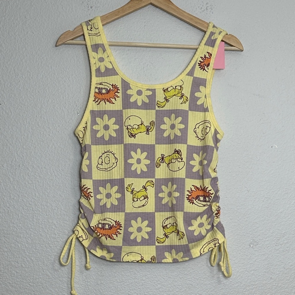 Y2K Nickelodeon Rugrats Yellow Checkered Tank Womens Large Stretchy‎ 90s Cartoon